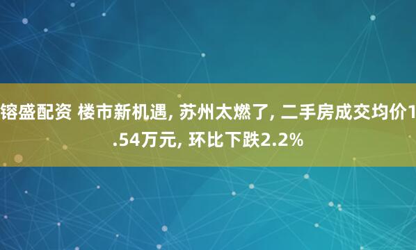 镕盛配资 楼市新机遇, 苏州太燃了, 二手房成交均价1.54万元, 环比下跌2.2%